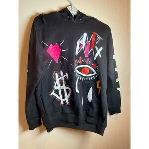 Hand Painted Graffiti Hoodie Black Devil Art Streetwear Pullover Size Small P